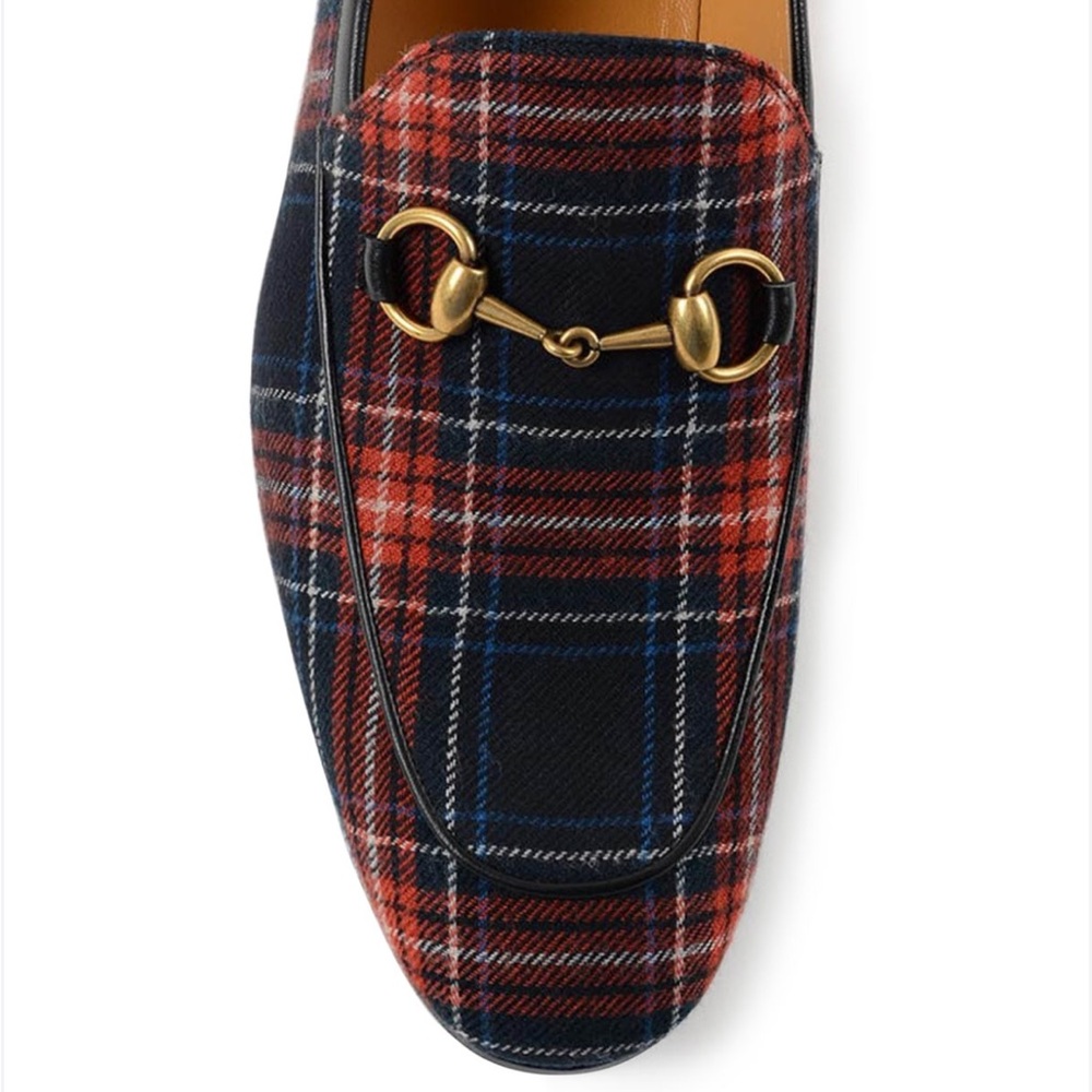 Authentic Men’s Gucci Jordaan Tartan Red & Blue Loafers
